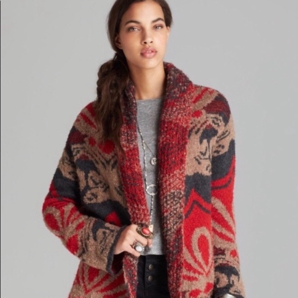 Free people winters day cardigan in red